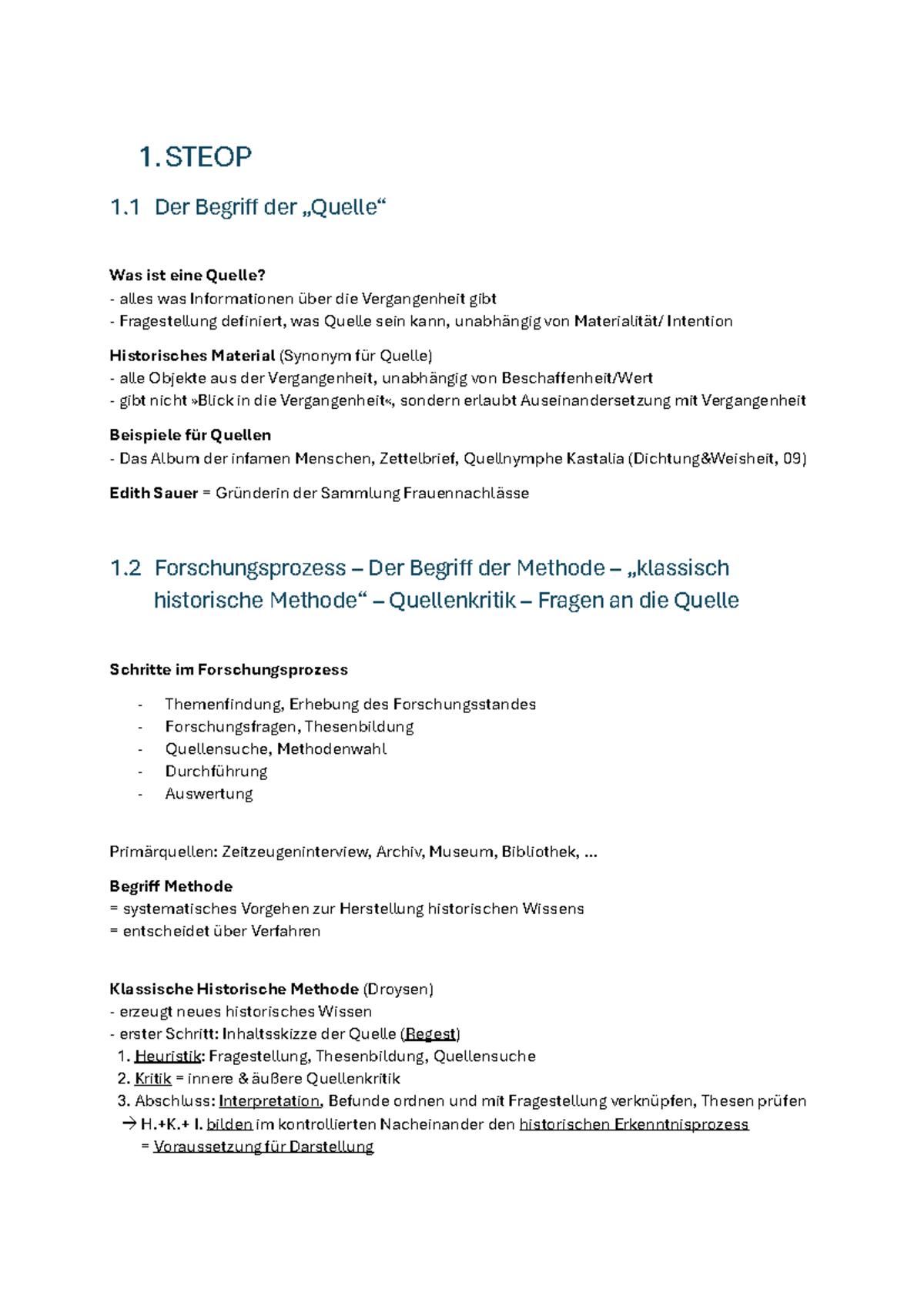 STEOP 1.1 Quellen und Methoden der Geschichtswissenschaft ...