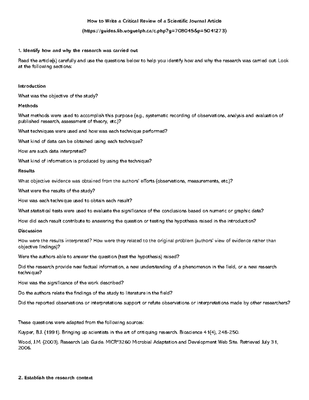 Critical Review Guide for Scientific Journal Articles - Studocu