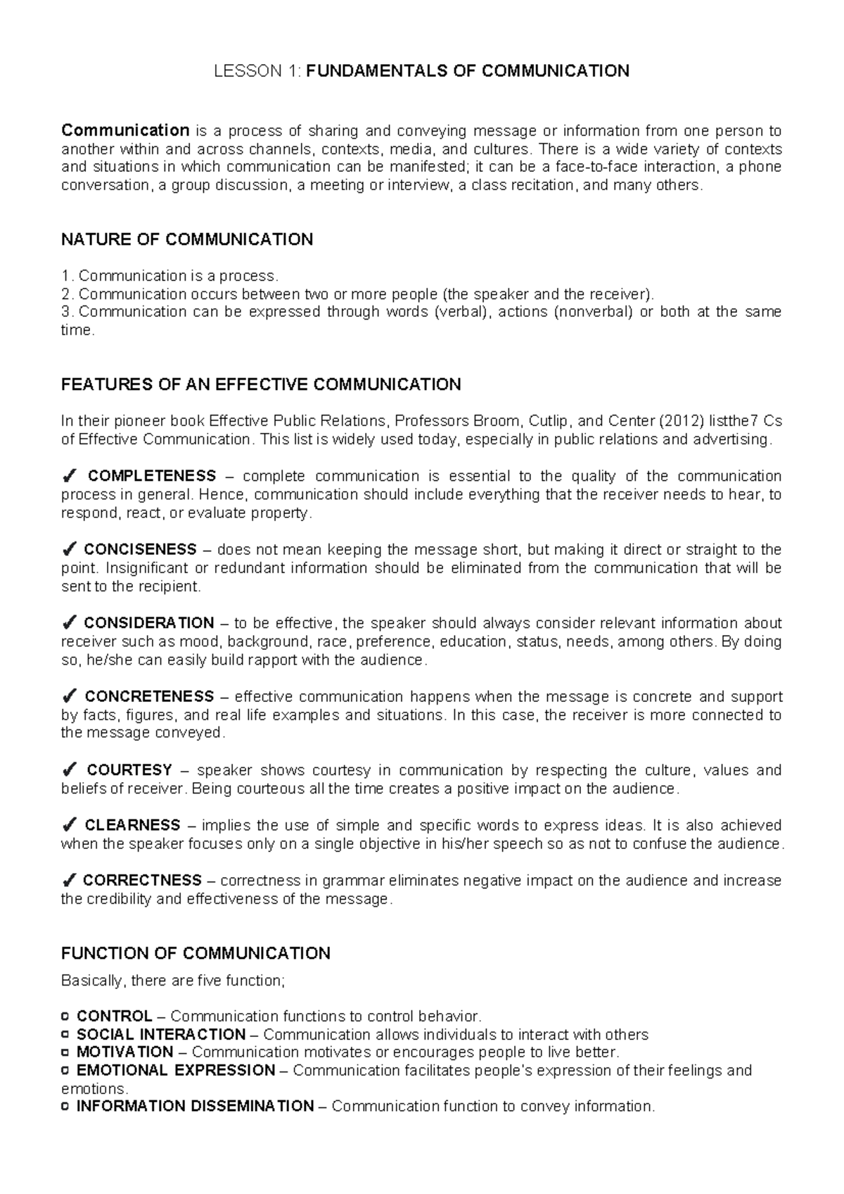 Oral-Com-L1 - Key Elements and Functions of Communication - Studocu