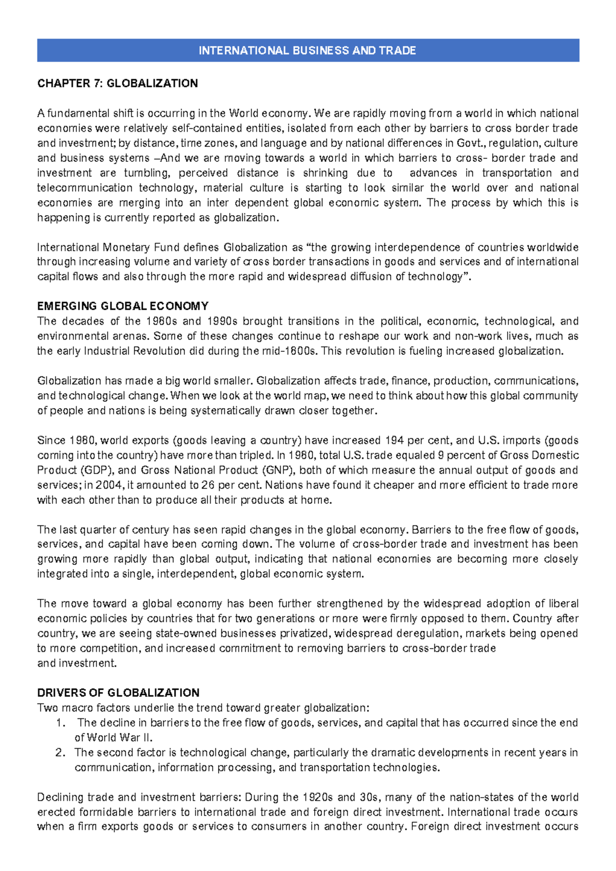 Chapter 7: Globalization in International Business and Trade - Studocu
