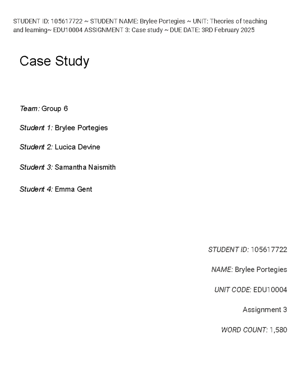 Case Study Analysis and Reflection on EDU10004: Theories of Teaching ...