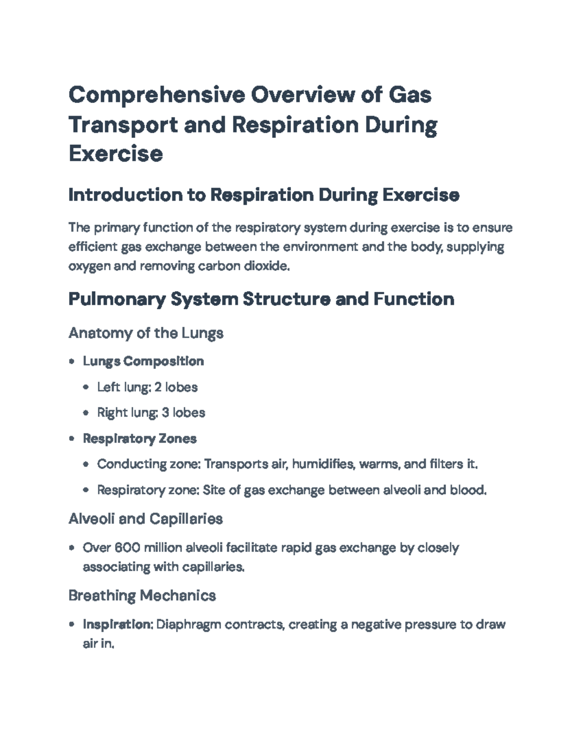 Comprehensive Overview of Gas Transport and Respiration During Exercise ...