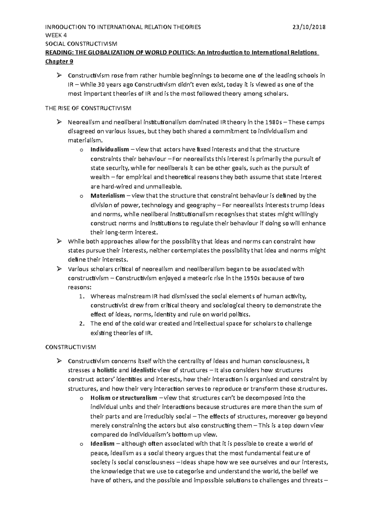 Social Constructivism Summary Notes - INRODUCTION TO INTERNATIONAL ...