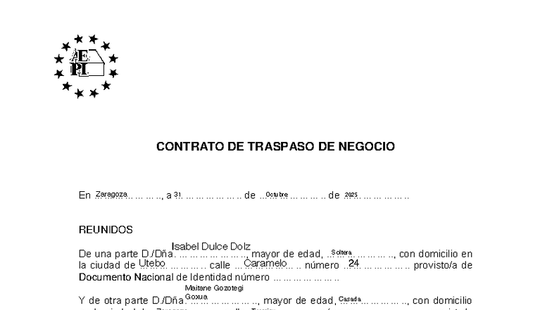 Contrato de Traspaso de Negocio - Zaragoza 2025 - Studocu