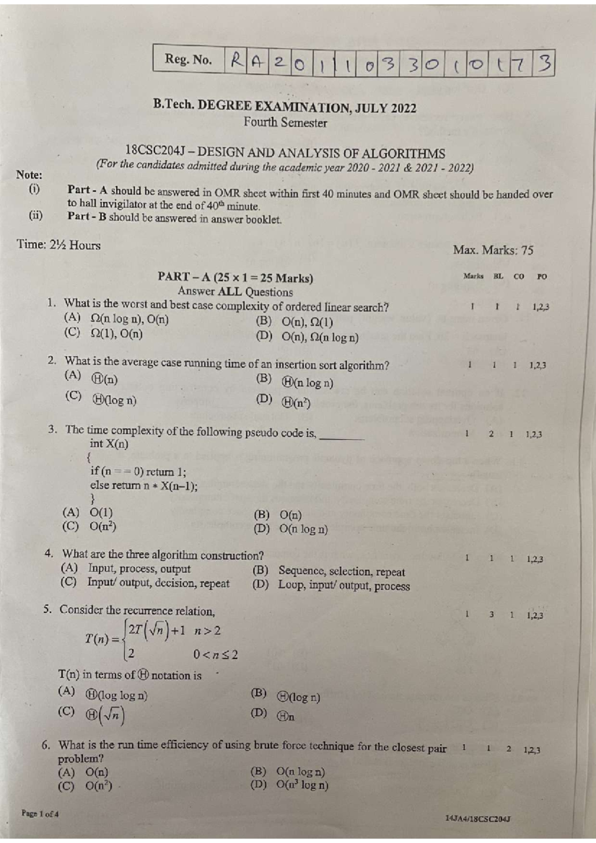 Daa University Exam Paper - Comprehensive Review Guide - Studocu