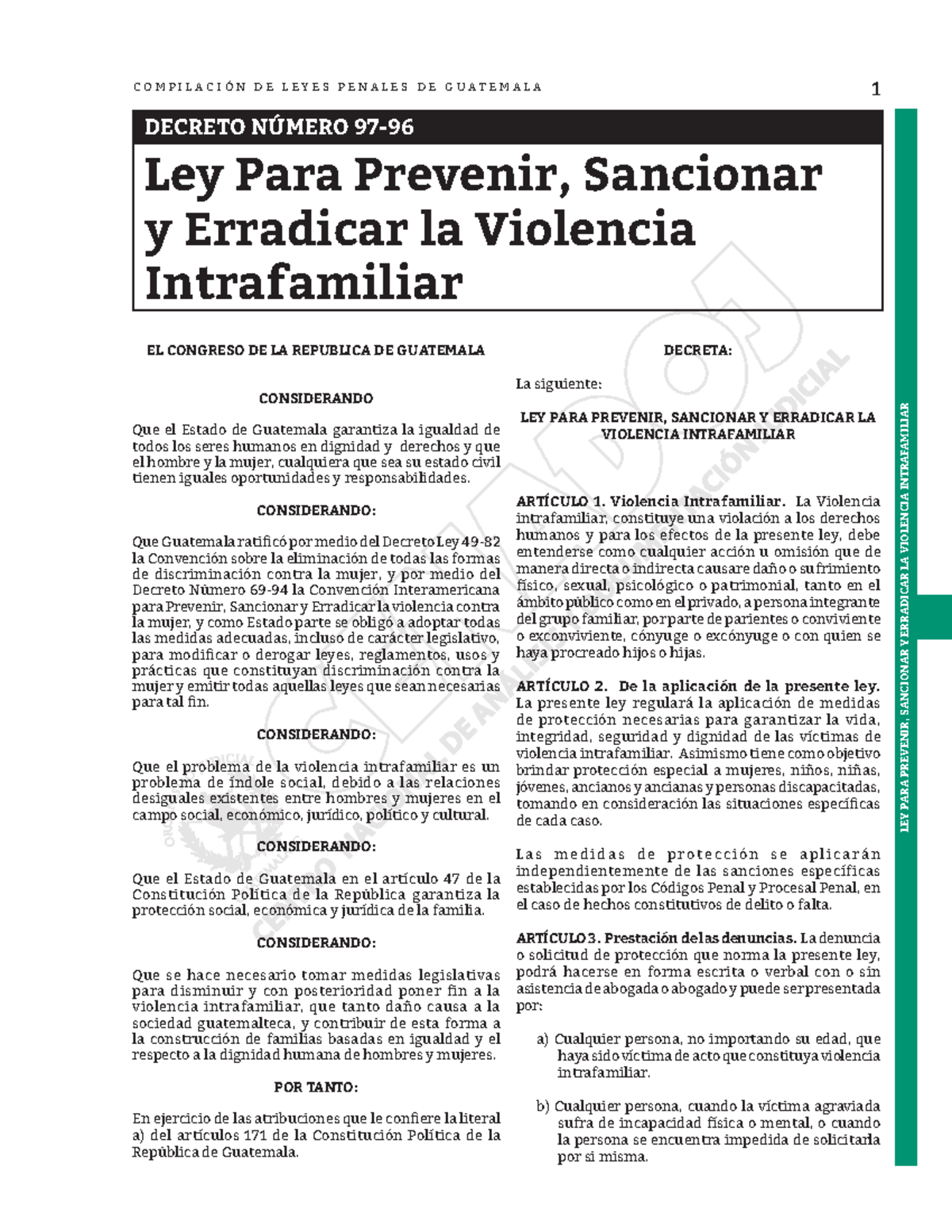 Ley 97-96: Prevención, Sanción y Erradicación de la Violencia ...