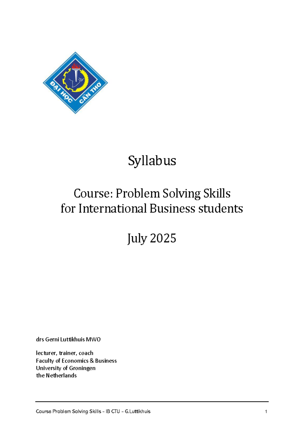 Syllabus 2025: Problem Solving Skills for International Business (IB ...