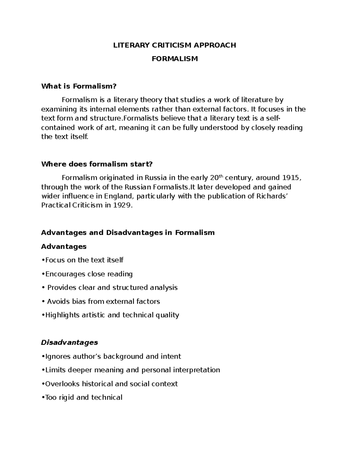 LIT CRITICISM: Understanding Formalism - Group 2 Notes - Studocu