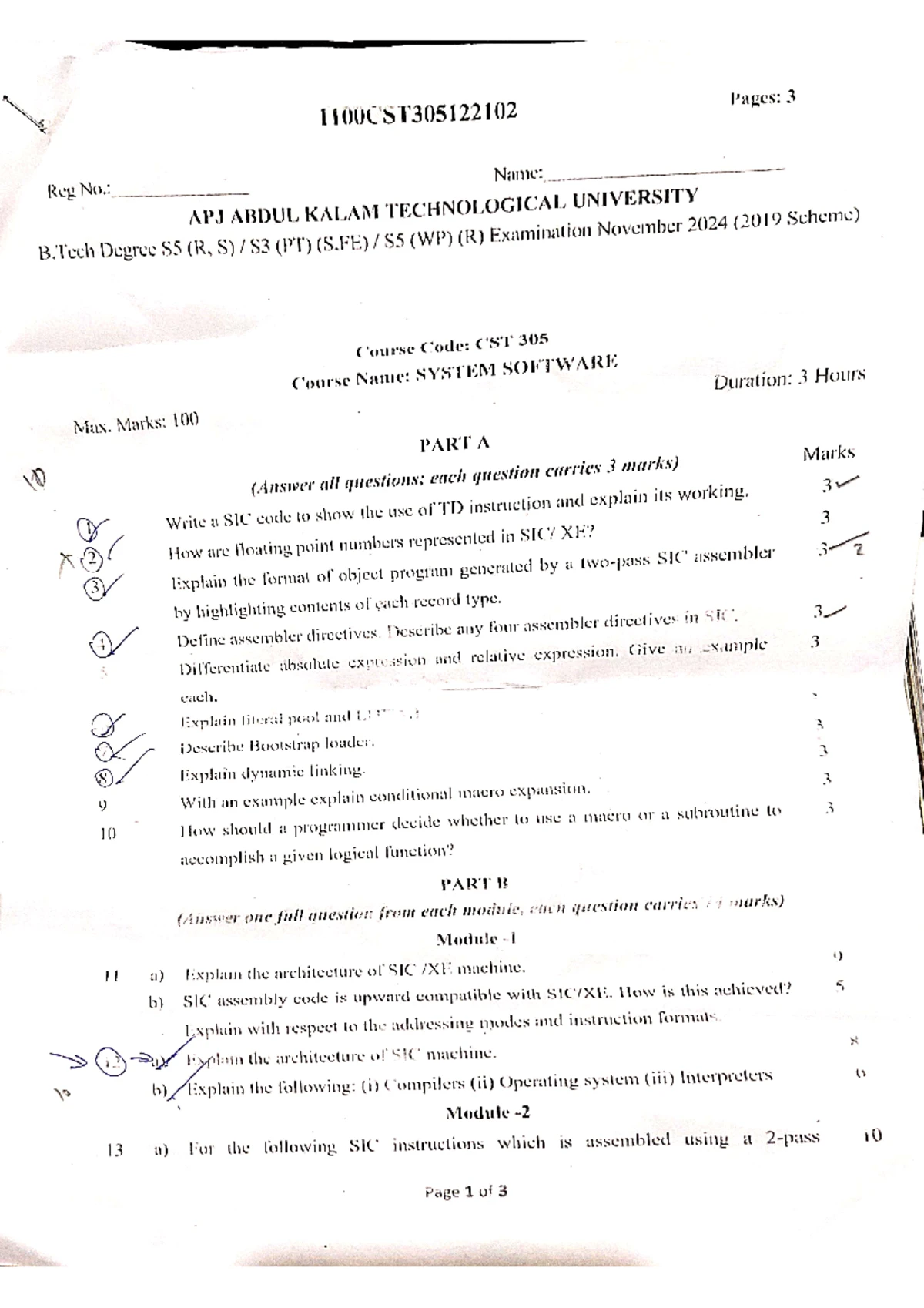 2019 CST305-A Dec. Final Exam QP: System Software Analysis - Studocu
