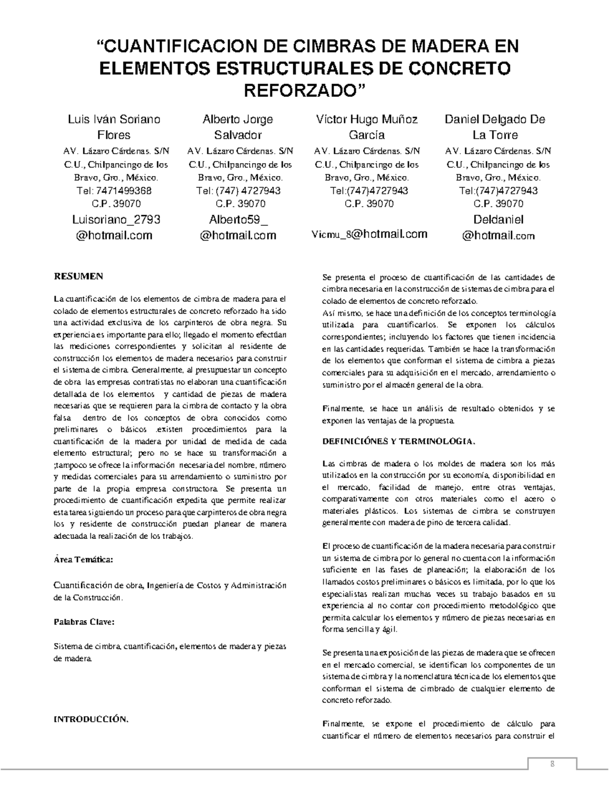 Cuantificación de Cimbras de Madera en Estructuras de Concreto ...