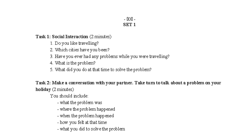 SET 1 & 2: Social Interaction Tasks for Speaking (NC3) - Studocu