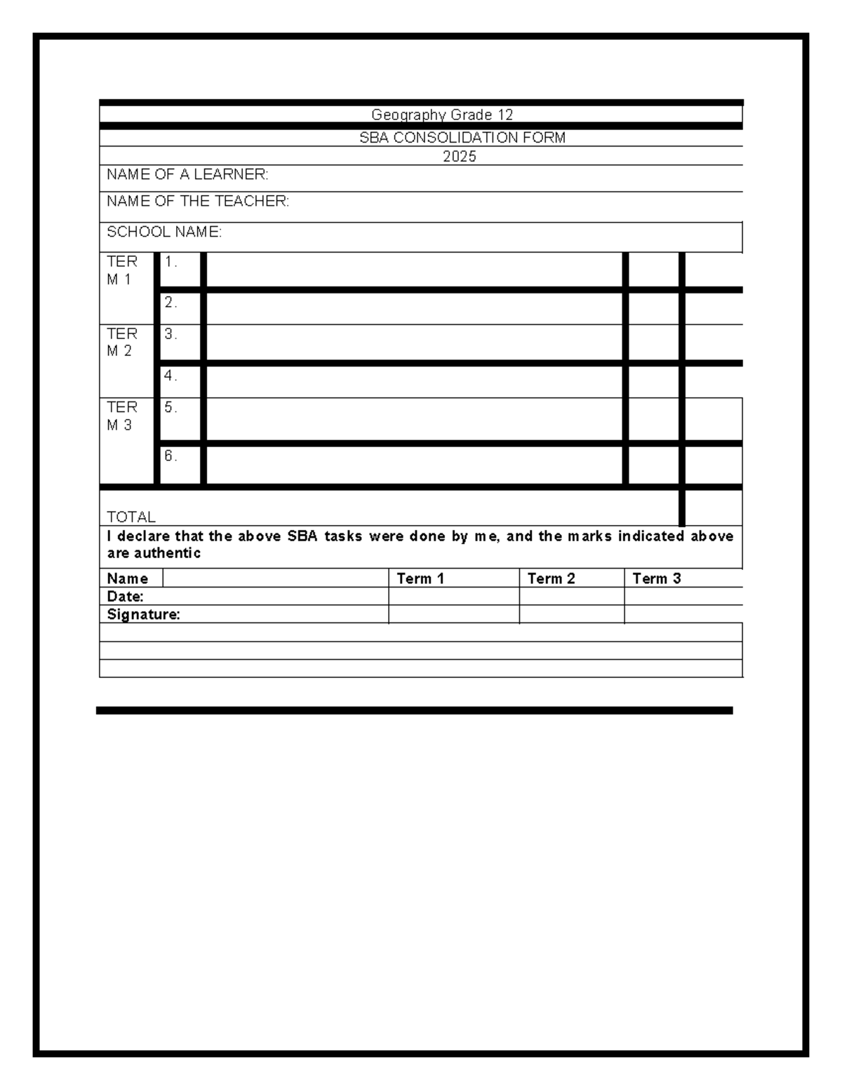 Geography Grade 12 SBA Consolidation Form - 2027 - Studocu