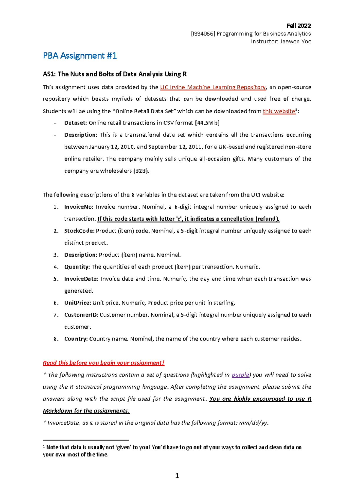 Assignment 1 - Data Mining - Fall 2022 [ISS4066] Programming for ...