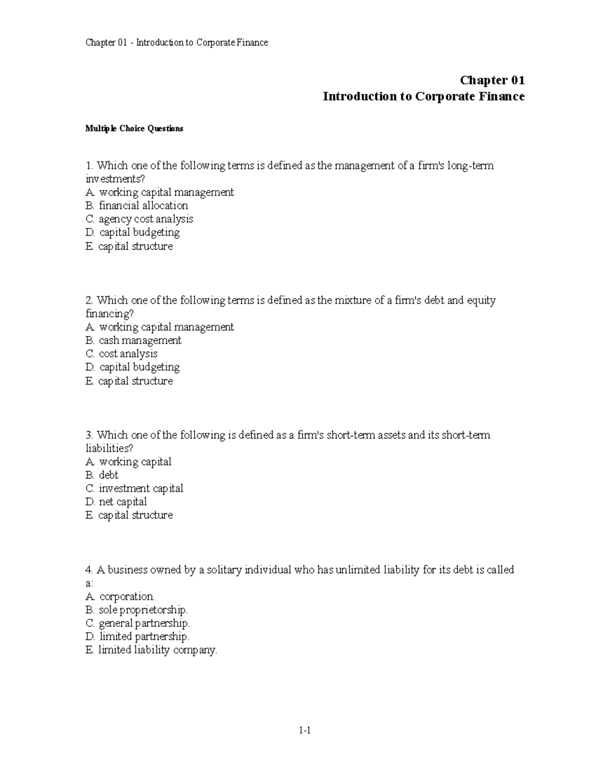 Chapter 01 Corporate Finance MCQs and Essay Questions - Studocu
