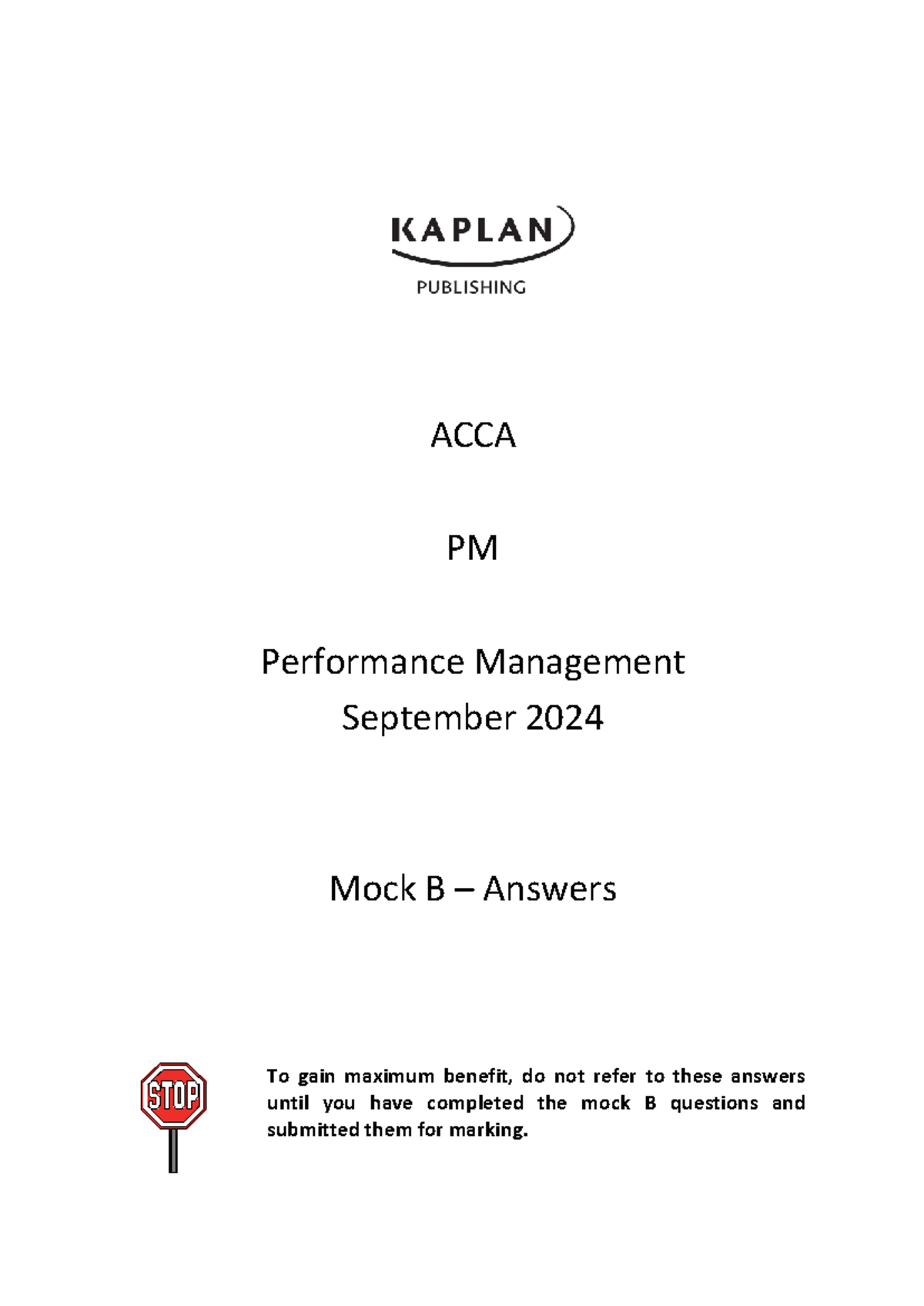 ACCA PM Performance Management September 2024 Mock B Solutions - Studocu