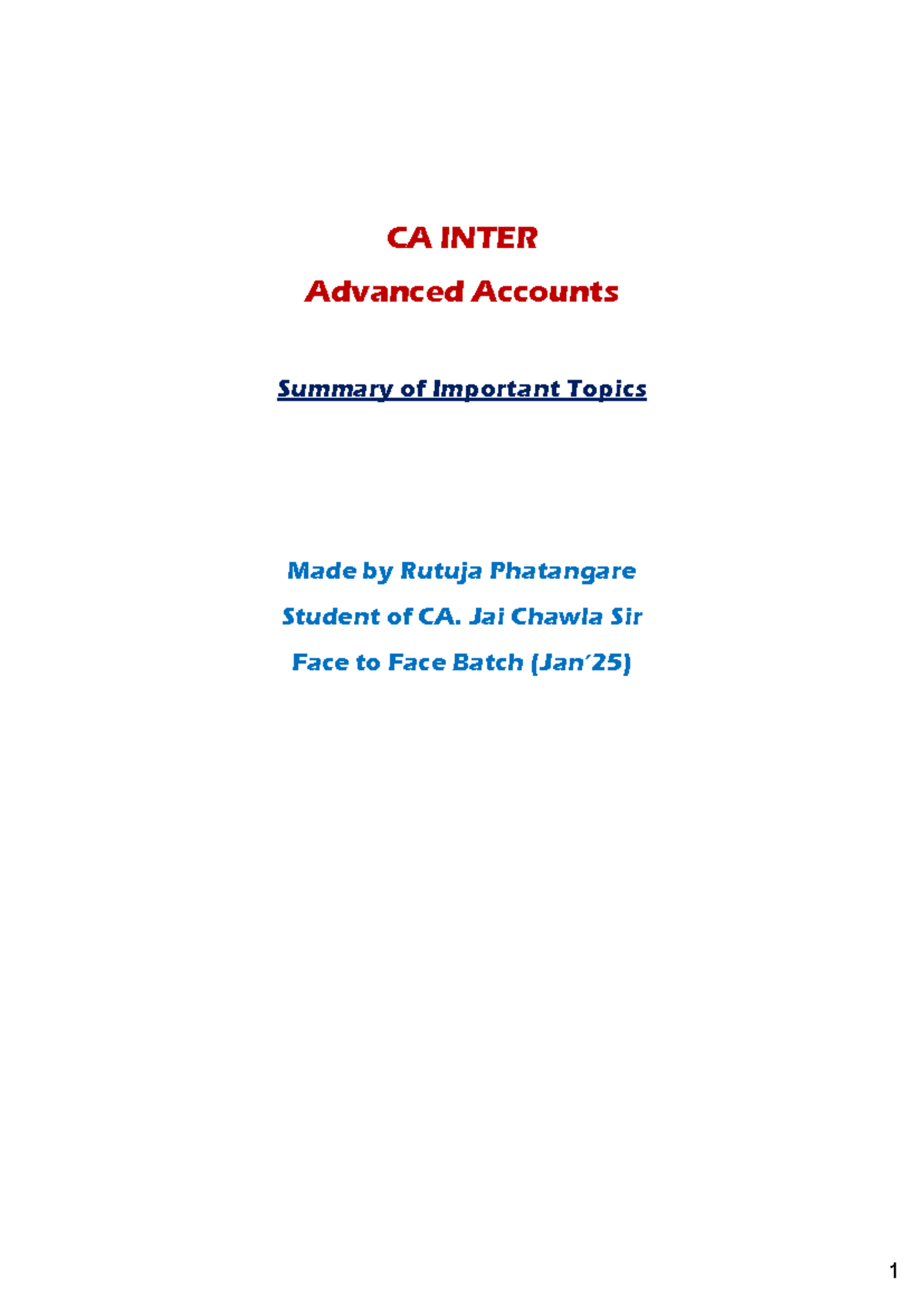 CA INTER Advanced Accounts Summary Notes: Key Topics Overview - Studocu