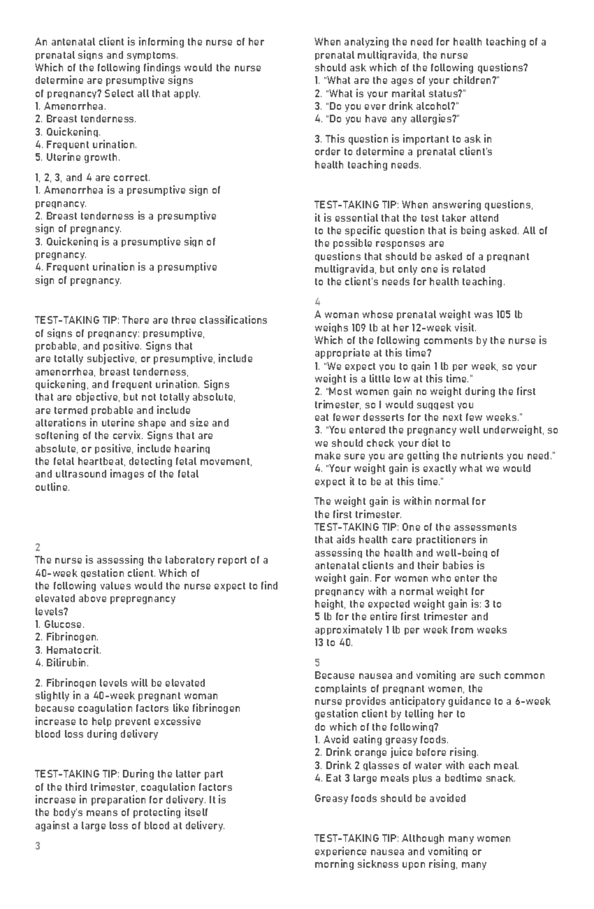 Maternal and Child Nursing - Antenatal Practice Test: Q&A & Rationales ...