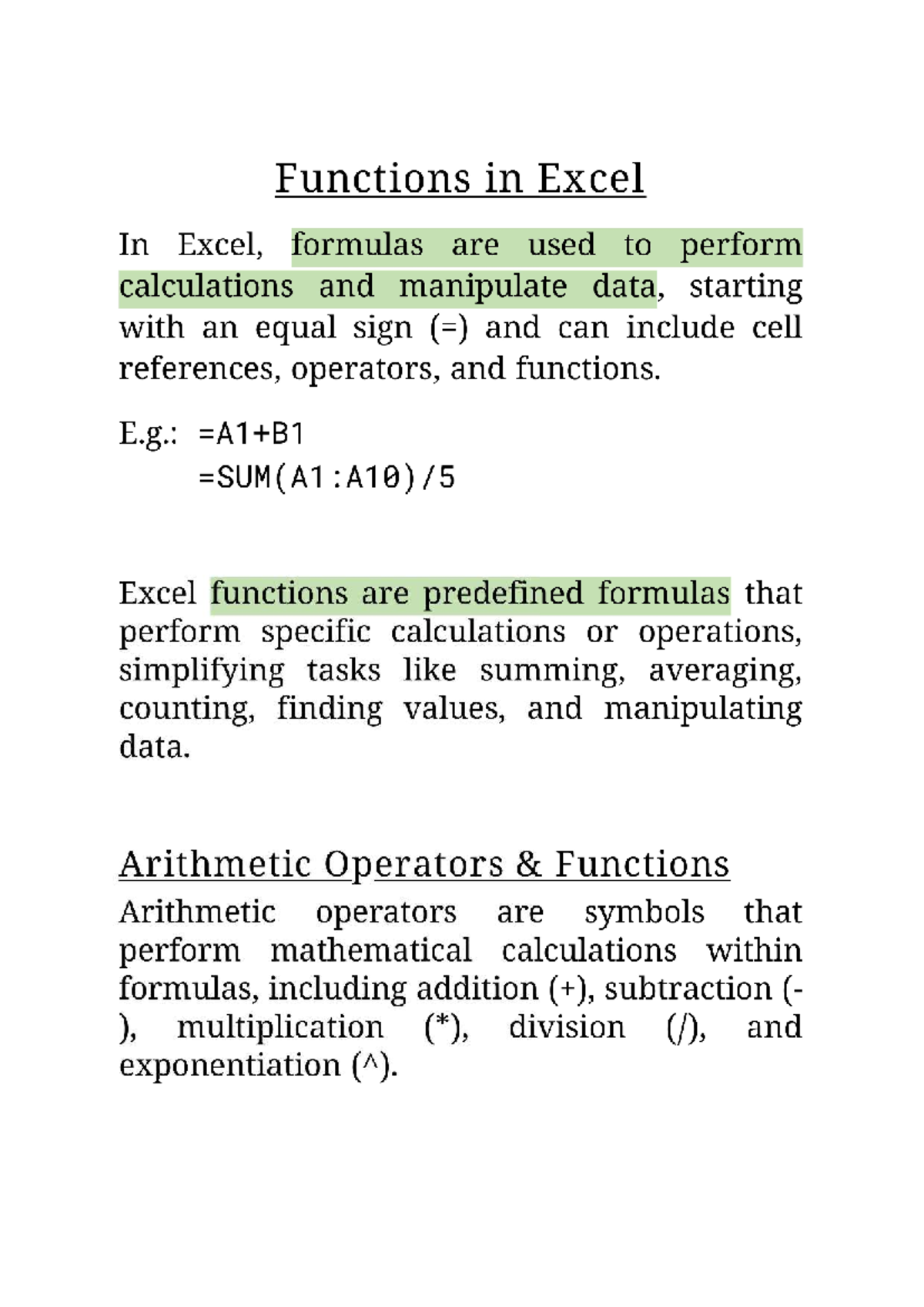 Excel Functions: Arithmetic & Logical Functions Overview (Course Code ...