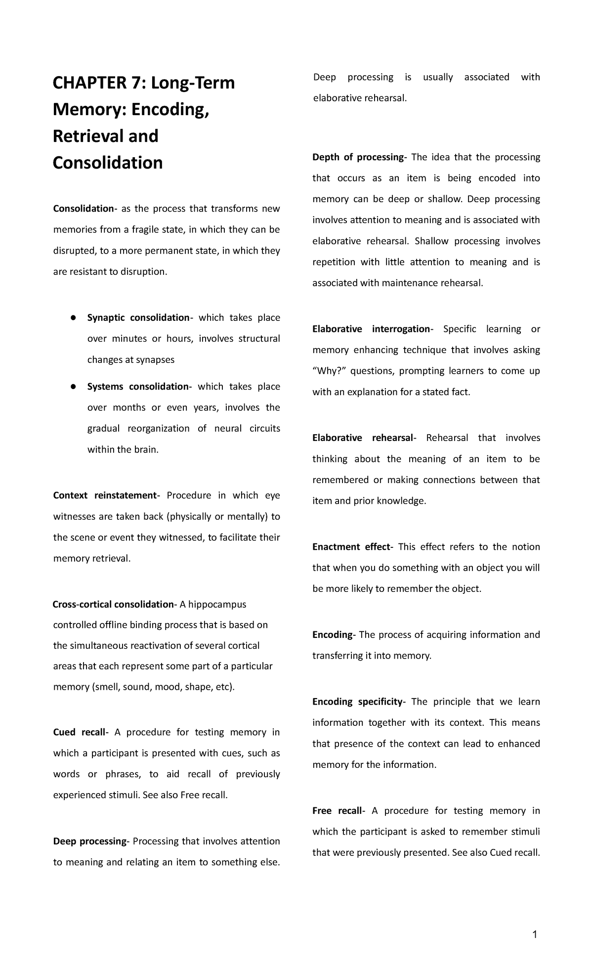 Cognitive Psychology Review: Long-Term Memory Concepts (CPSY 101) - Studocu