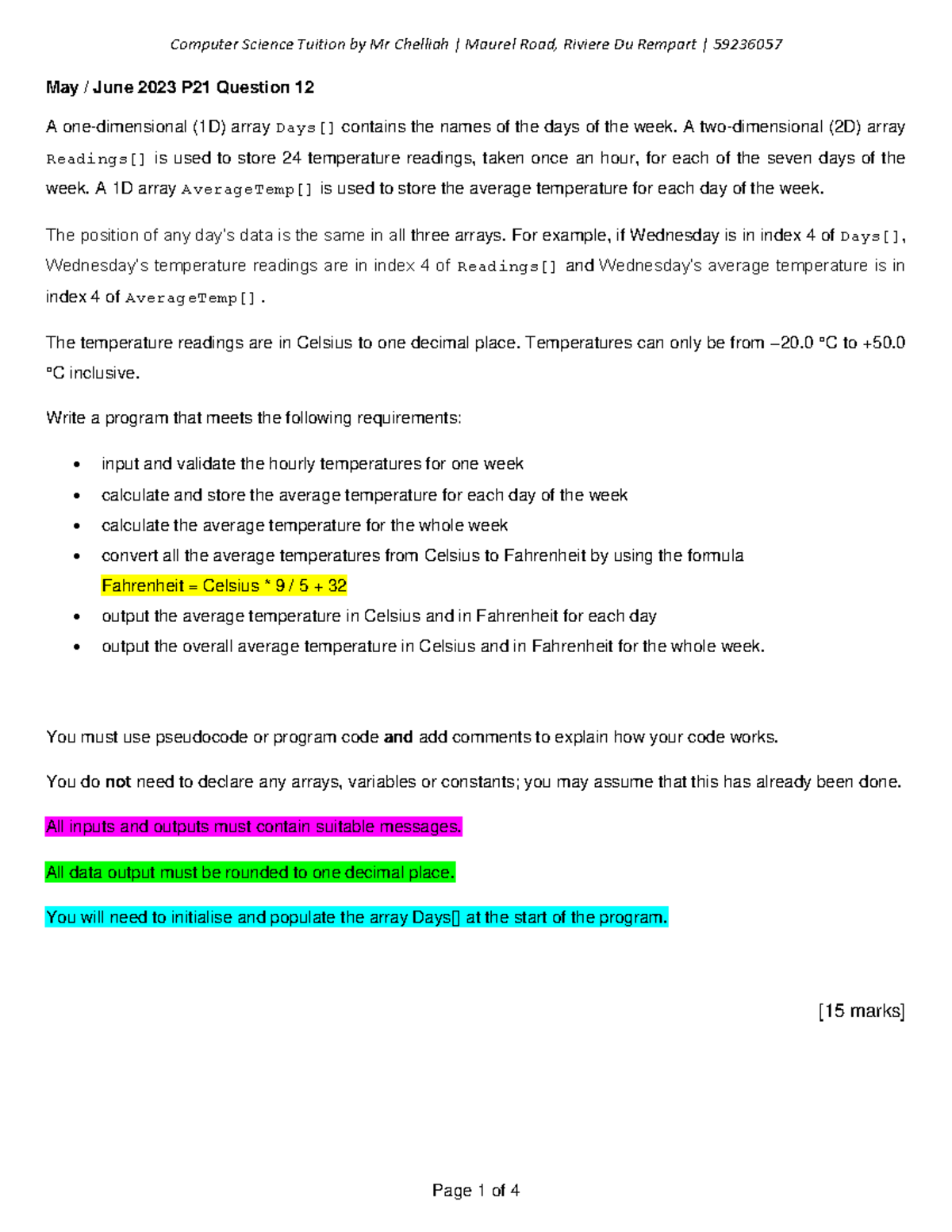 May/June 2023 P21 Temperature Calculation Algorithm and Output - Studocu