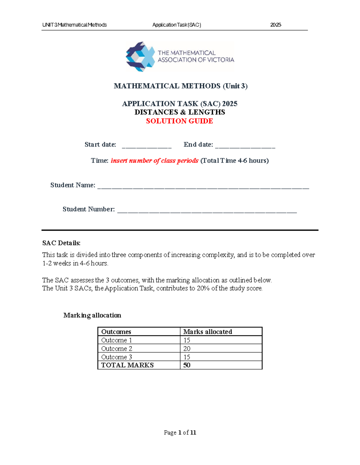 UNIT 3 Mathematical Methods Application Task (SAC) 2025 Solutions Guide ...