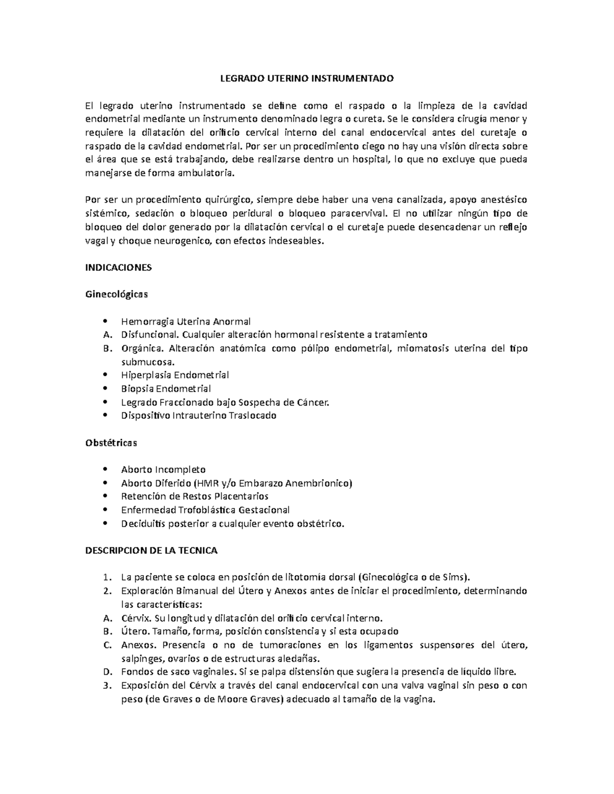Legrado Uterino Instrumentado: Técnicas, Indicaciones y Complicaciones ...