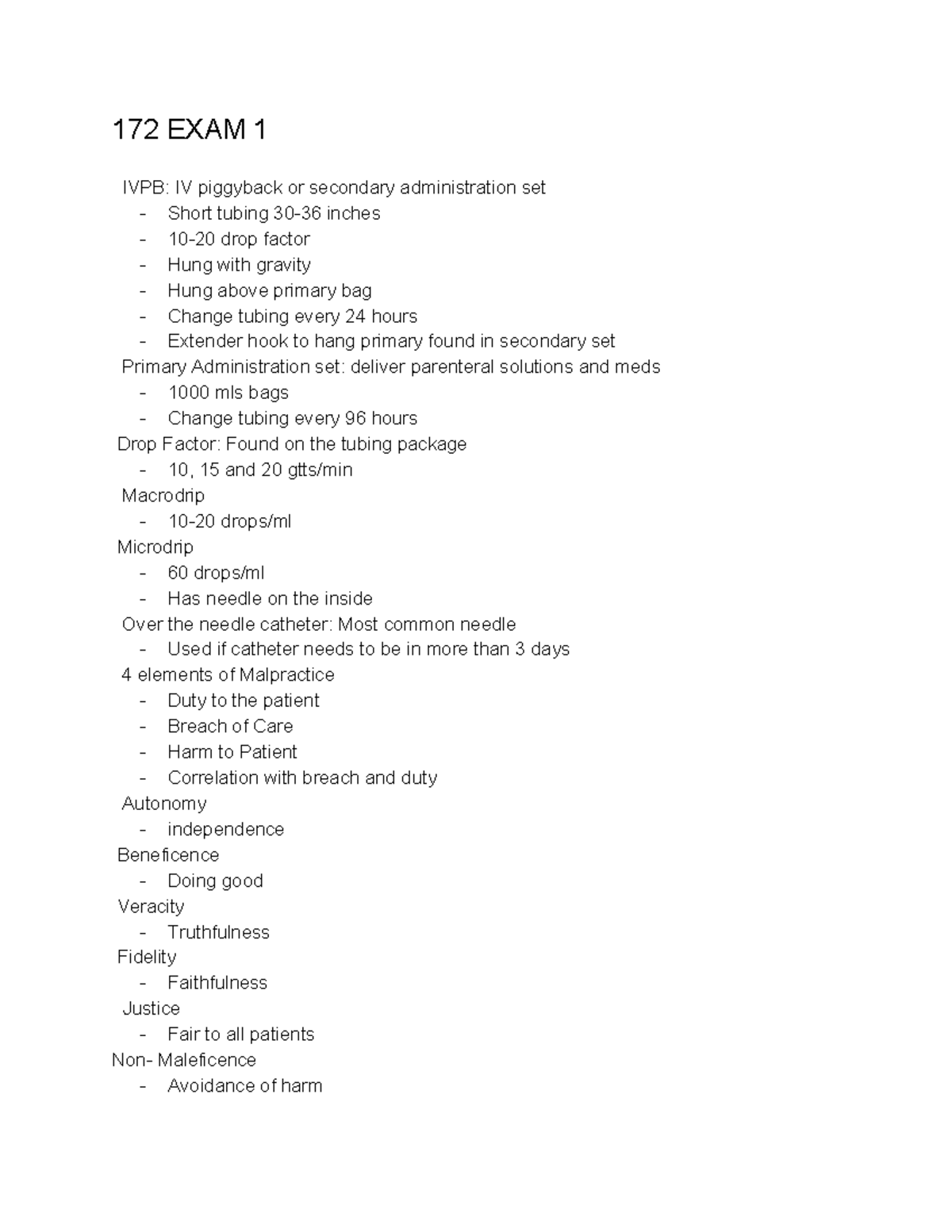 172 EXAM 1 - Comprehensive Study Notes for Nursing Students - Studocu