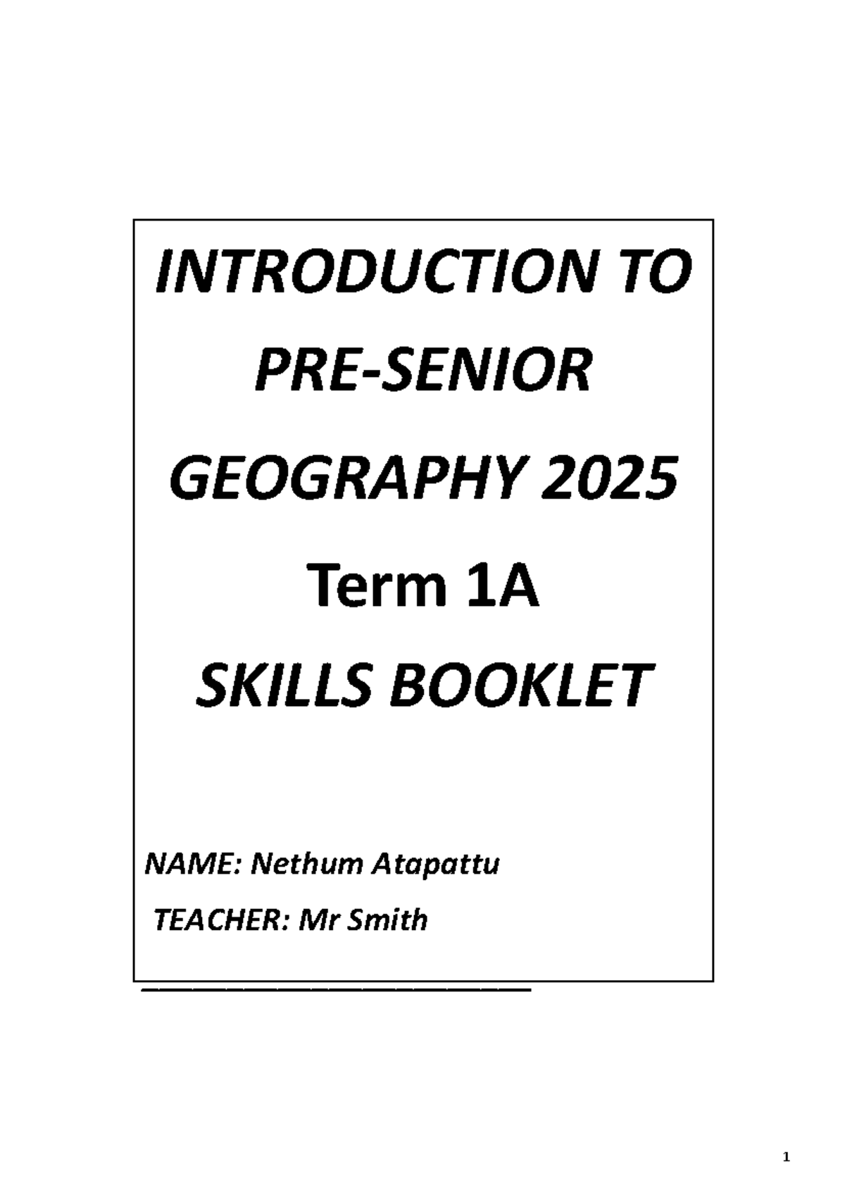 Geography Skills Booklet 2025 Term 1A - Nethum Atapattu - Studocu