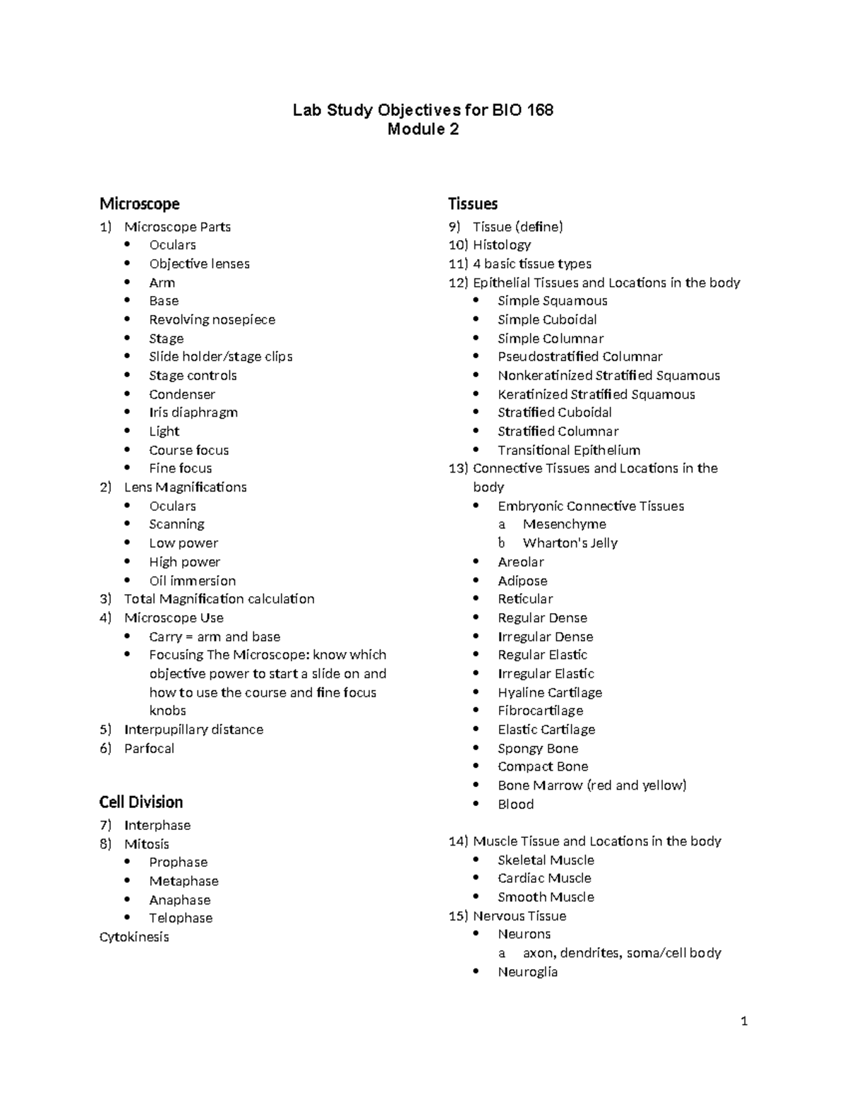 Lab Study Objectives for BIO 168: Module 2 - Microscope & Cell Division ...