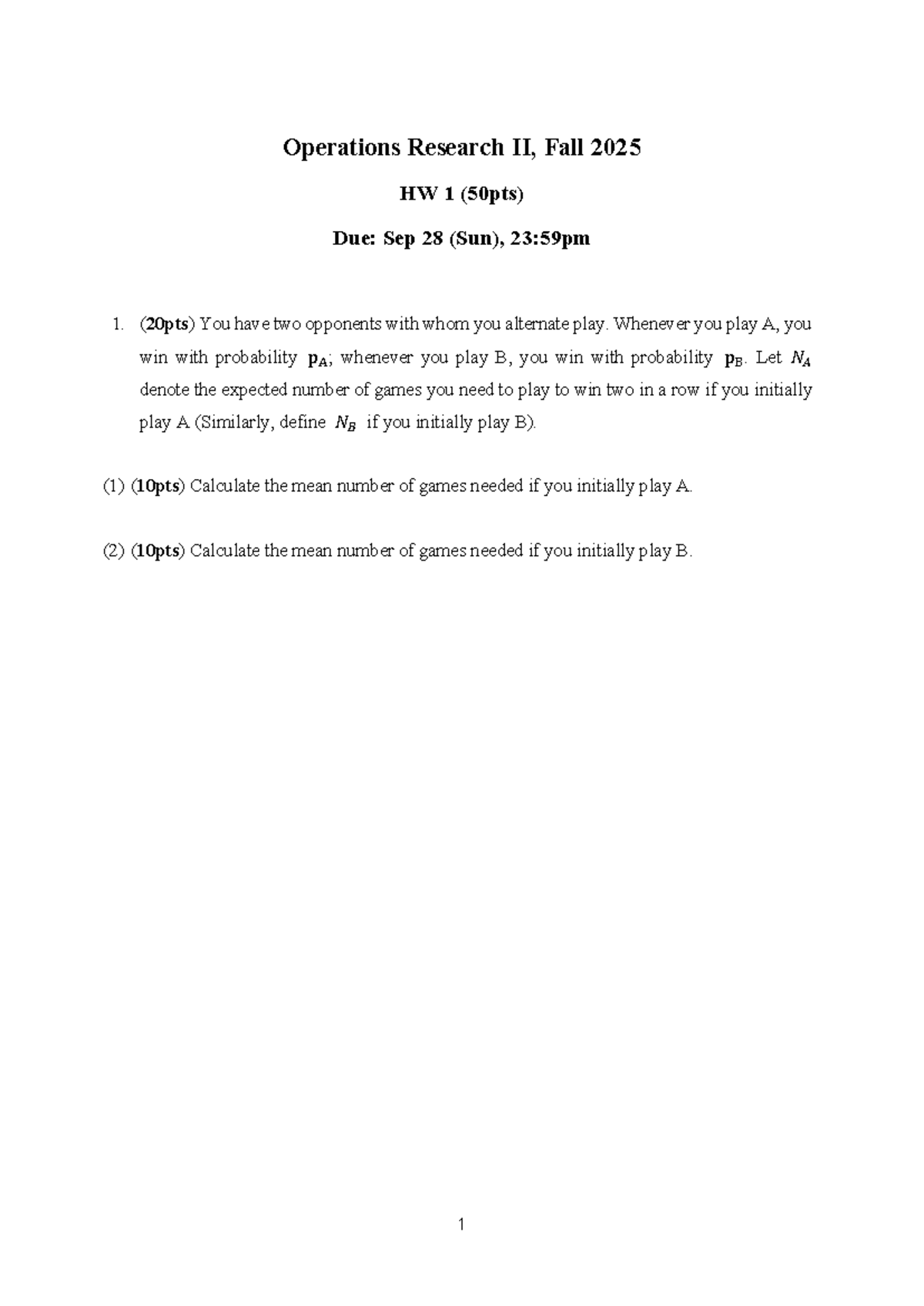 ORII HW1 2025 - Operations Research II Assignment Problems - Studocu
