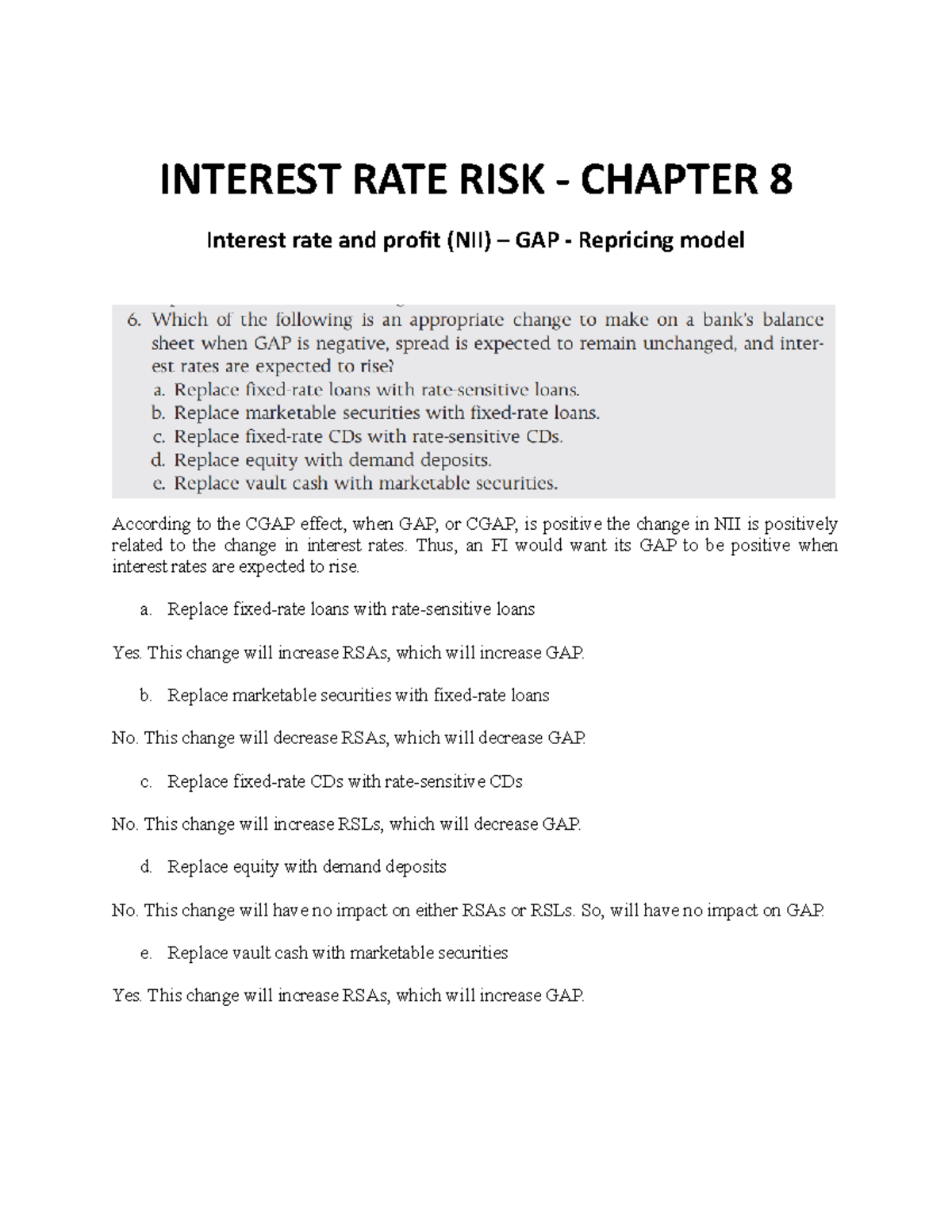 Interest Rate Risk Analysis - CH 8 & 9 Insights (Course Code: FIN202 ...