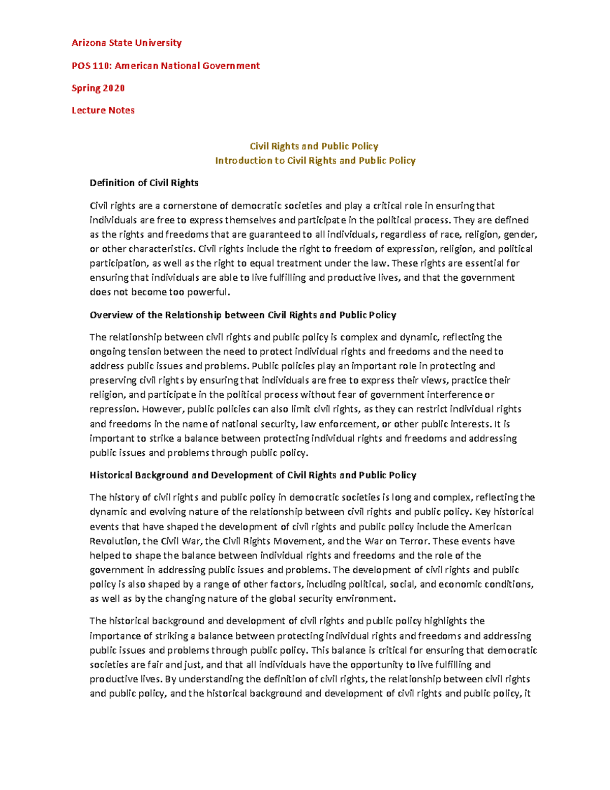 POS 110 Lecture Notes 7: Exploring Civil Rights and Public Policy - Studocu