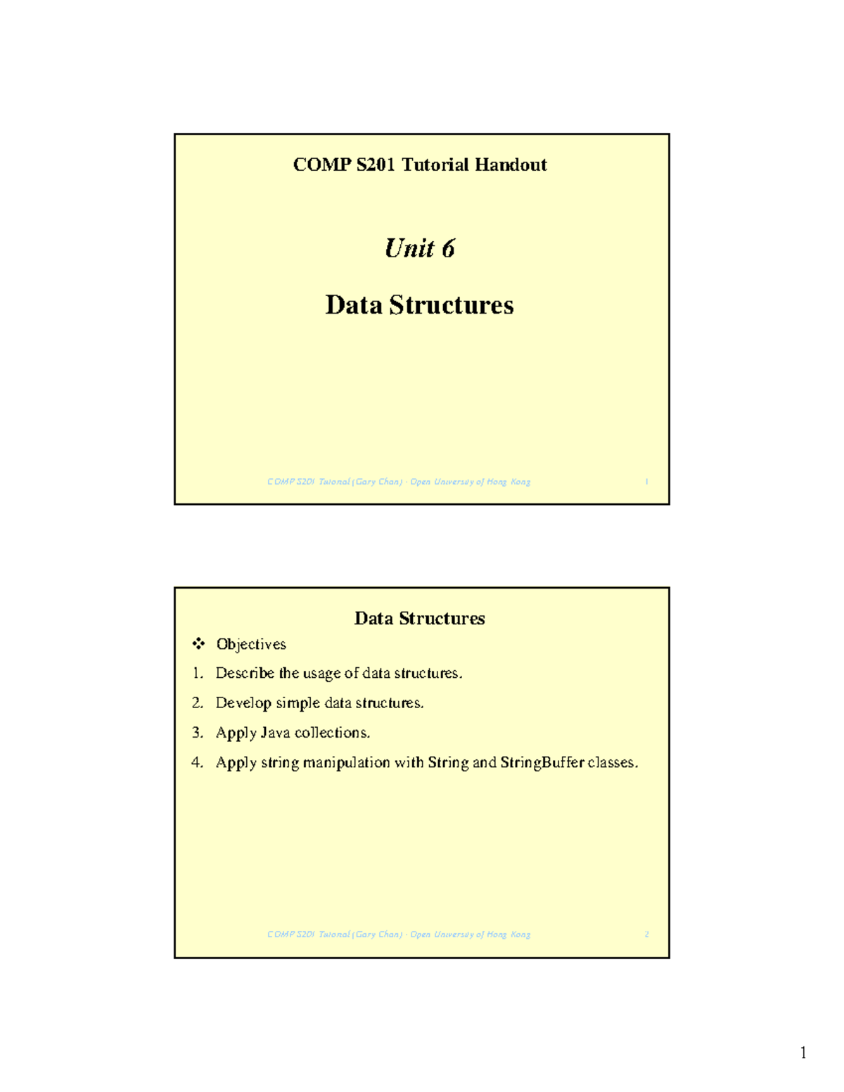 COMPS201 Unit06 - COMP S201 Tutorial Handout Unit 6 Data Structures ...