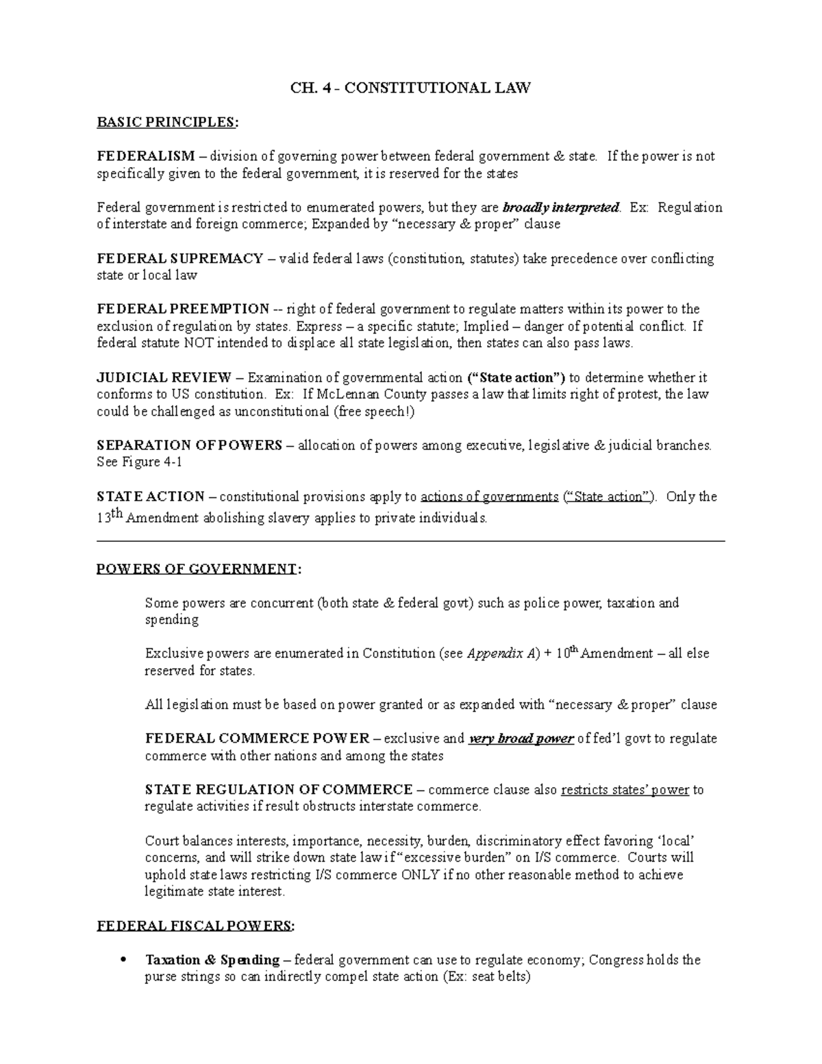Ch. 4 Notes - Constitutional Law - CH. 4 - CONSTITUTIONAL LAW BASIC ...