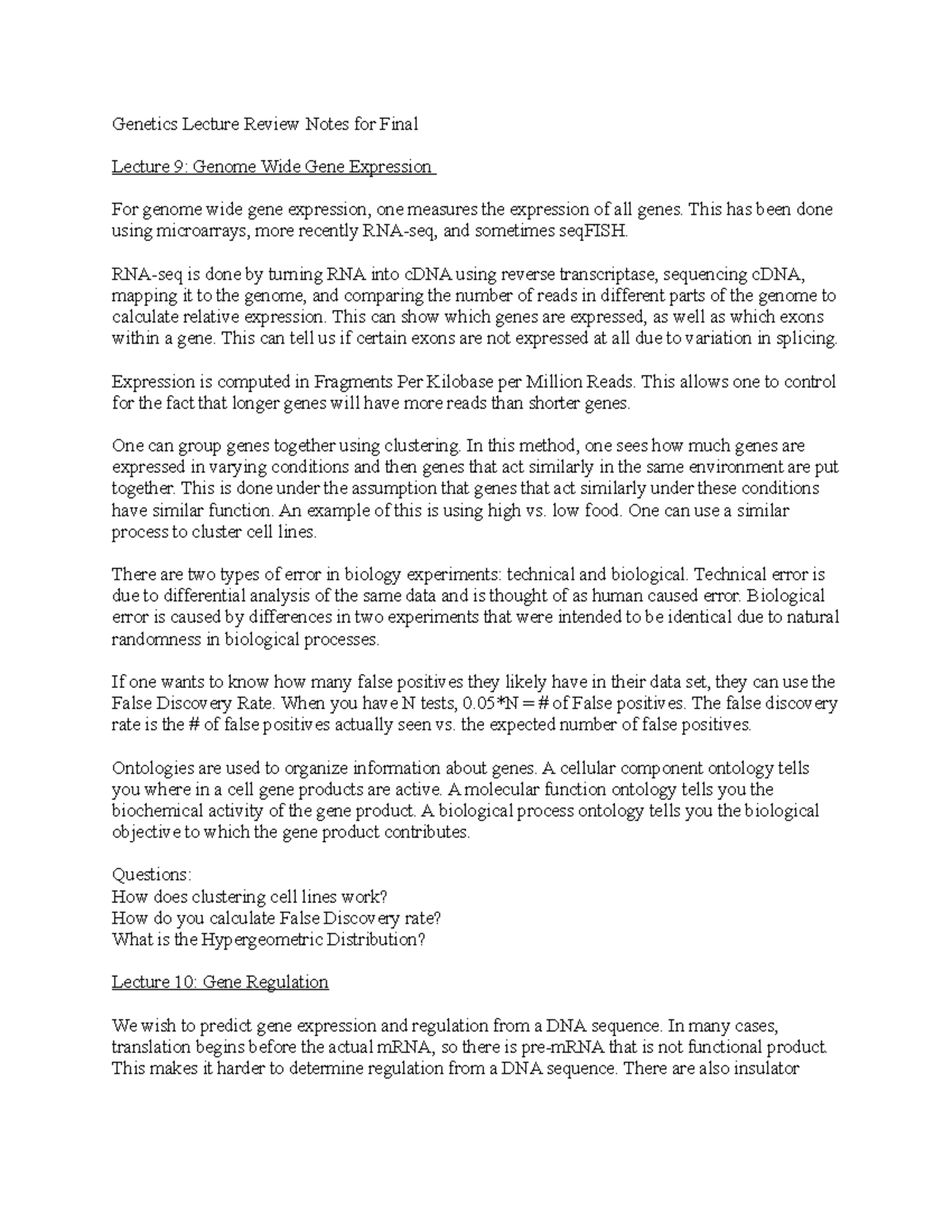 Bi 122 Genetics Lecture Review Notes for Final Exam Preparation - Studocu