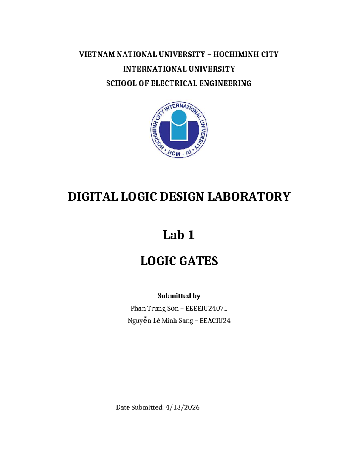 EEACIU24 Lab 1 Report: Logic Gates in Digital Logic Design - Studocu