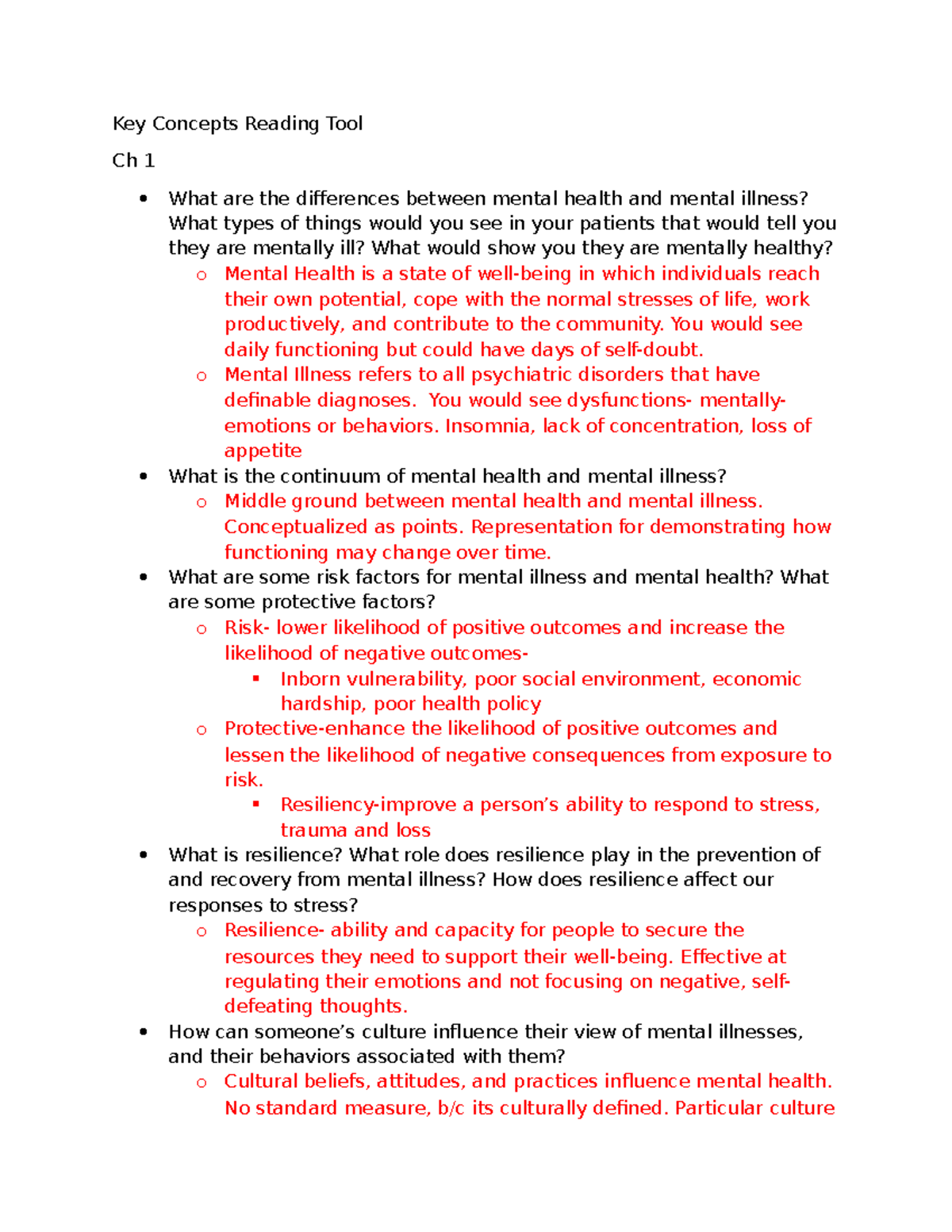 Exam 1 Review: Key Concepts in Mental Health and Illness (Ch 1-6) - Studocu