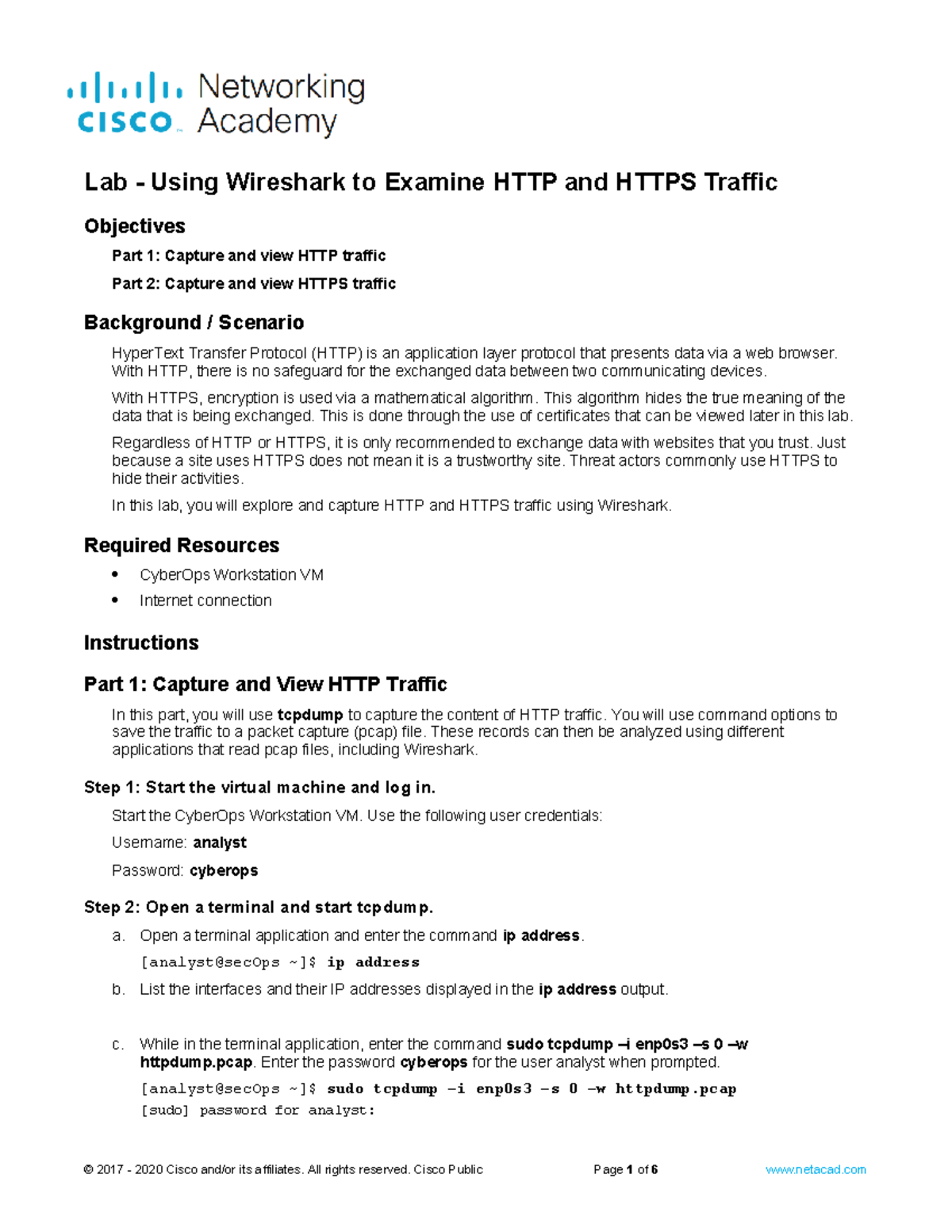 Lab 14 - Wireshark Analysis of HTTP and HTTPS Traffic Capture - Studocu