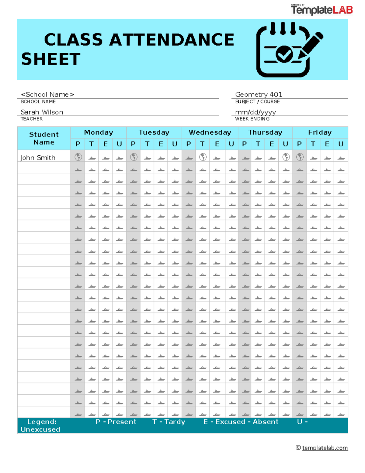 Class Attendance Sheet Template Lab - CLASS ATTENDANCE SHEET Geometry ...