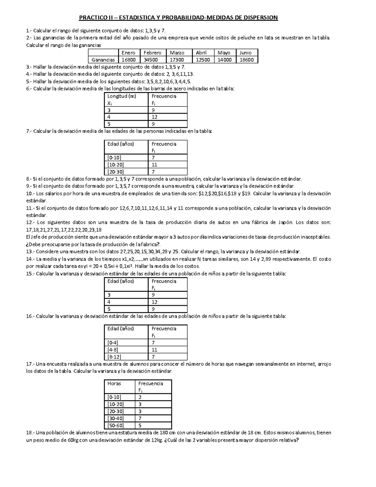 Practico II -III Probab Y Estadistica - PRACTICO II – ESTADISTICA Y ...