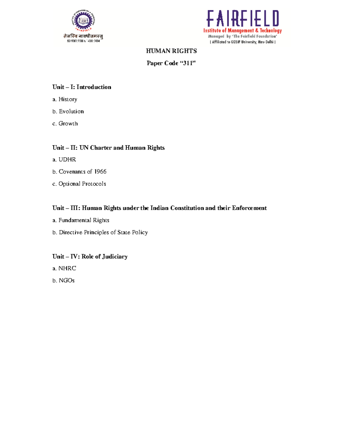 Human Rights Overview: Study Notes for Paper Code 311 - Studocu