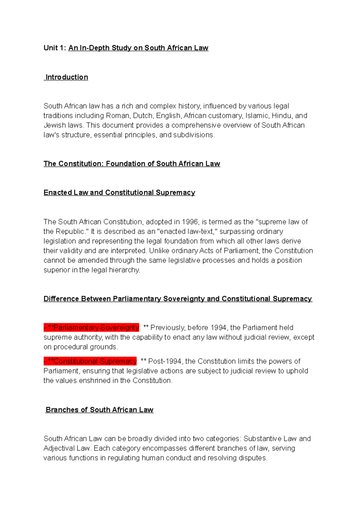 Unit 1: Understanding South African Law - Principles & Sources - Studocu