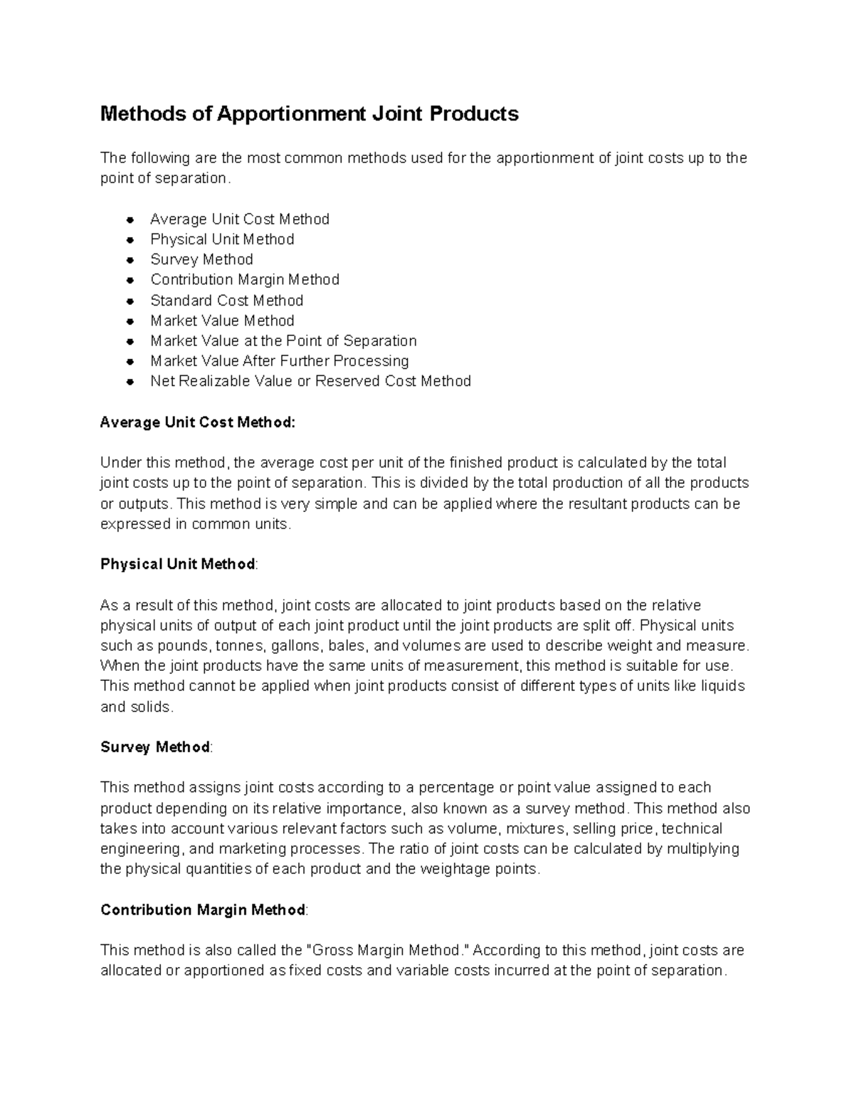 Methods of Apportionment Joint Products - Average Unit Cost Method ...