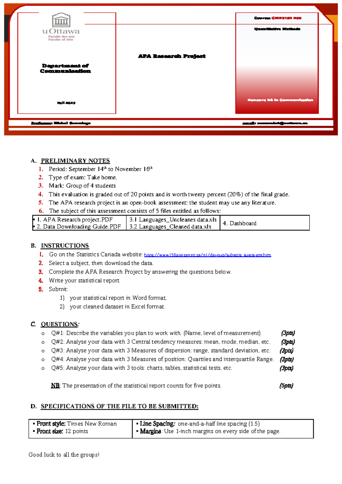 Lecture Notes: APA Research Project Guidelines (Group Assessment) - Studocu