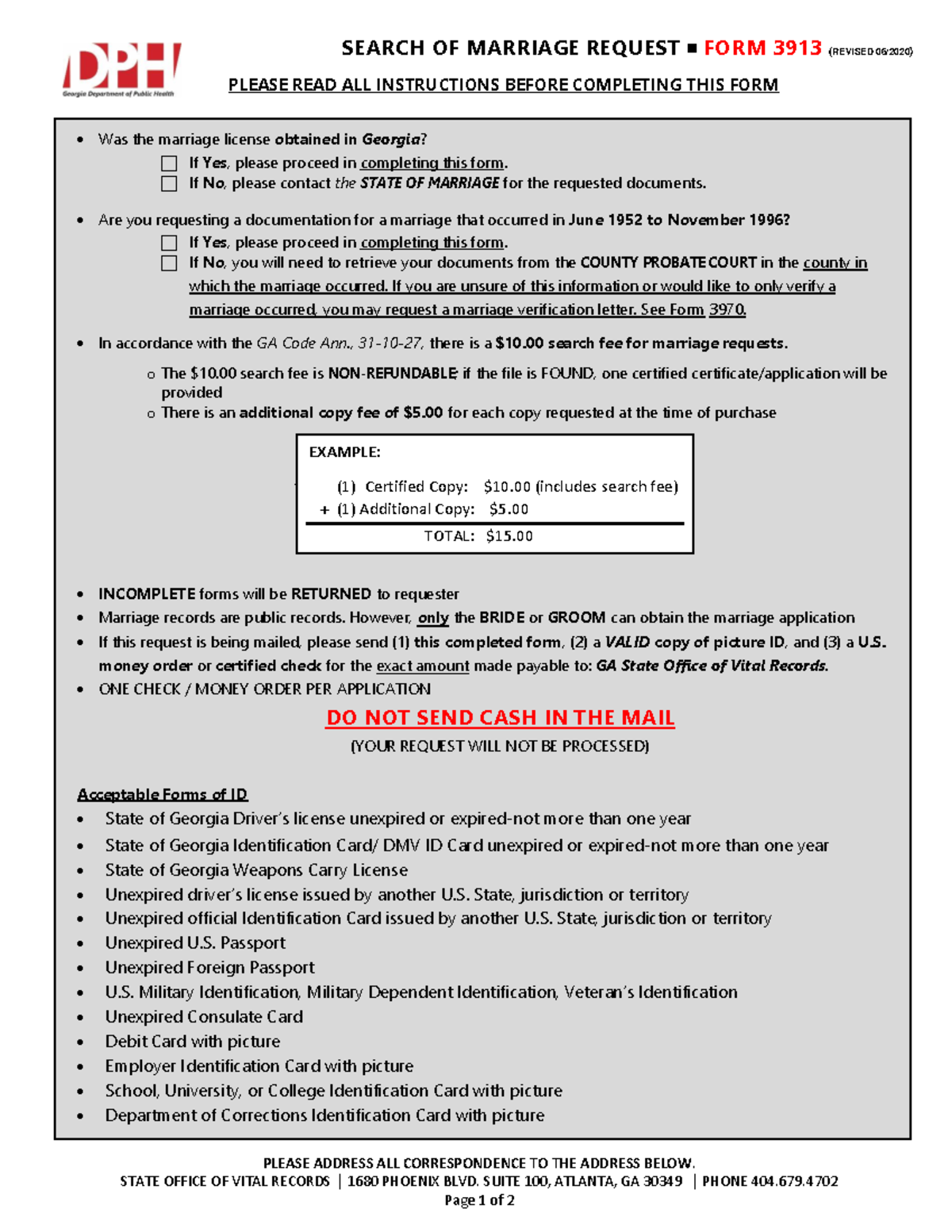 Search of Marriage Request Form 3913 - Instructions & Fees Guide - Studocu