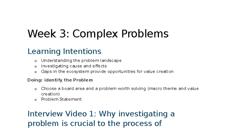 Week 3: Complex Problems - Understanding and Defining Issues - Studocu