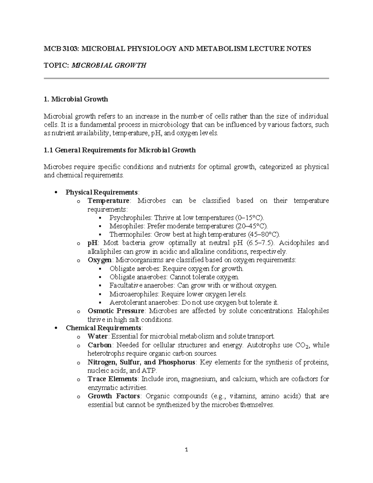 MCB 3103: Microbial Growth Lecture Notes and Key Concepts - Studocu