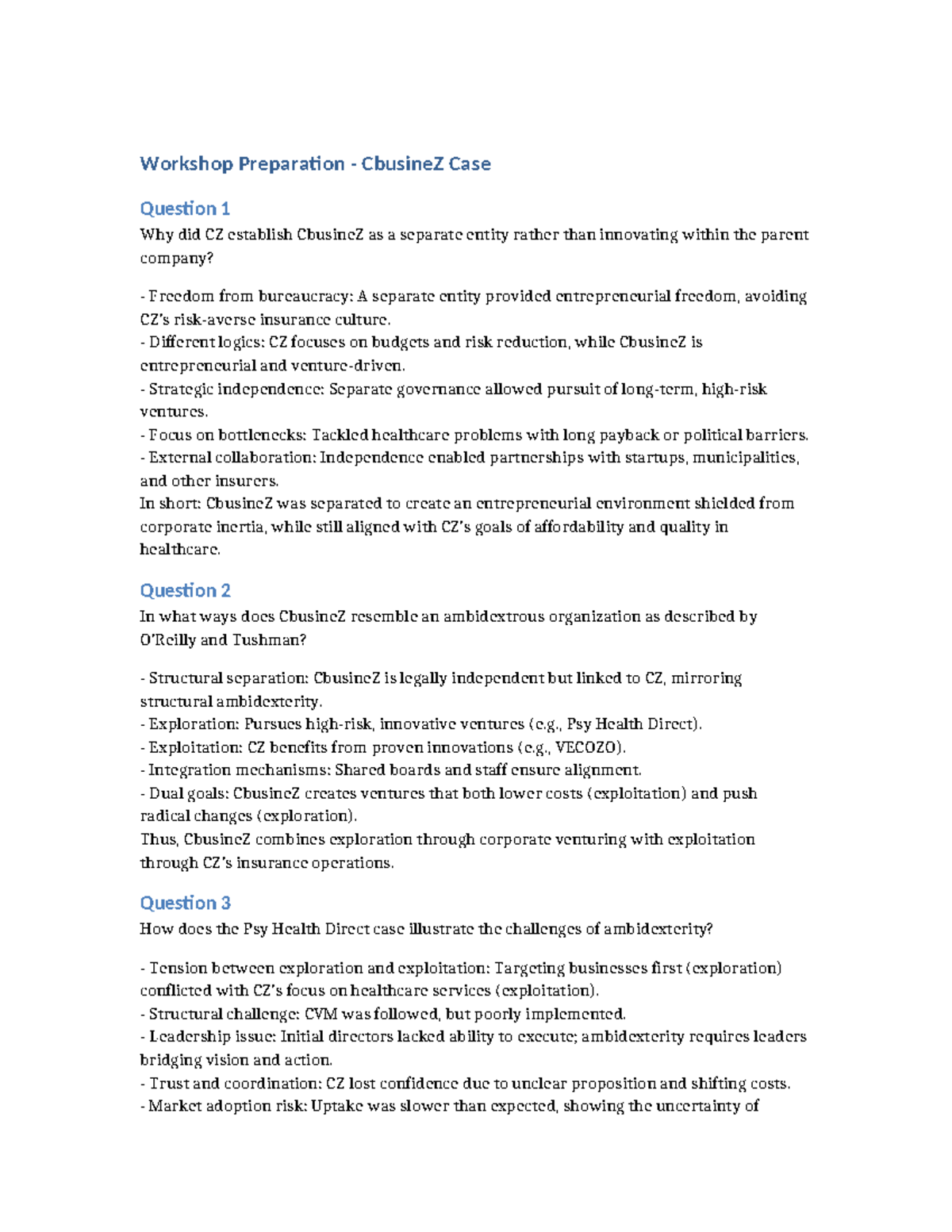 CbusineZ Workshop Prep: Case Study on Strategic Independence and ...