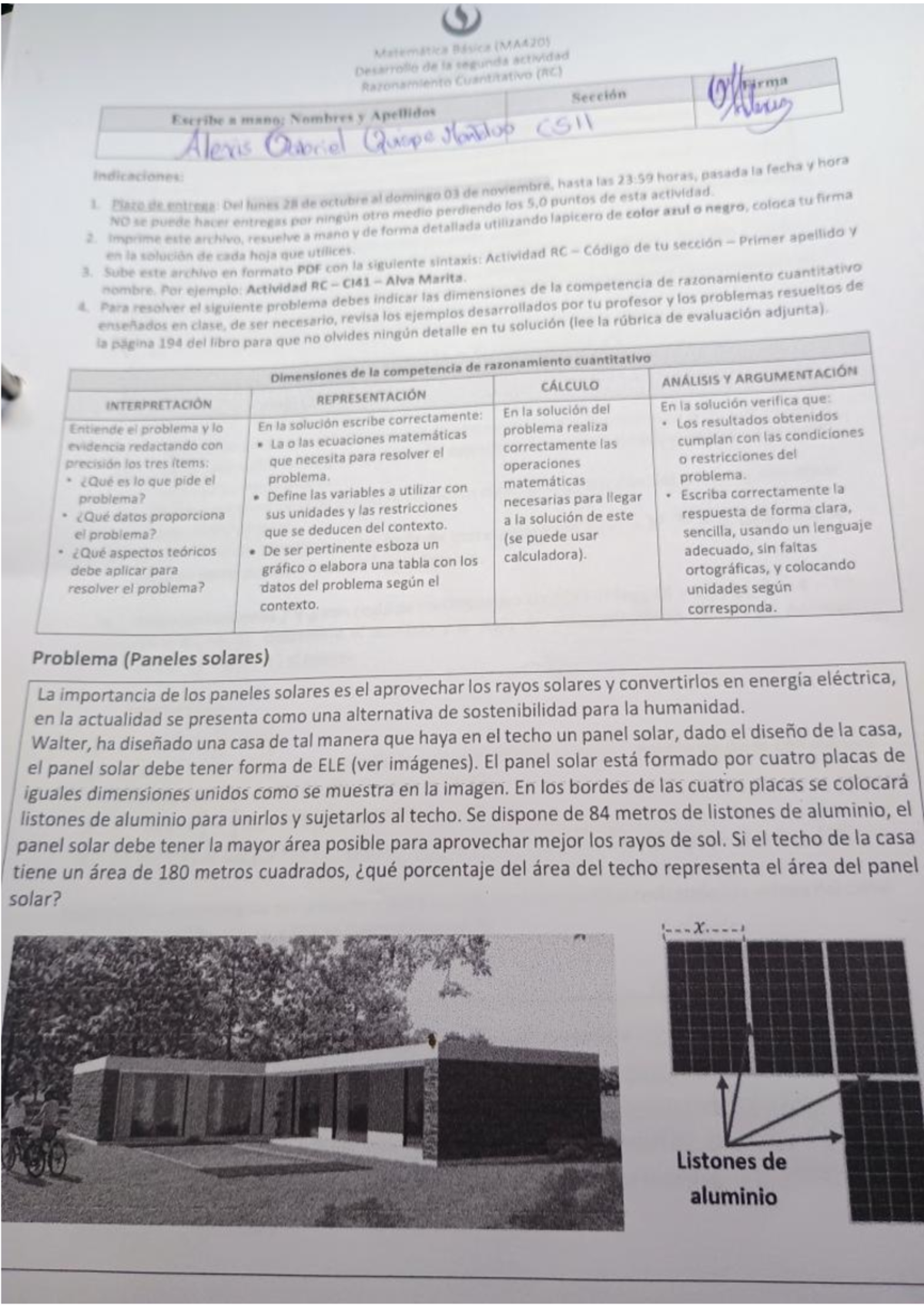 Actividad RC - MA420: Razonamiento Cuantitativo sobre Paneles Solares - Document Preview