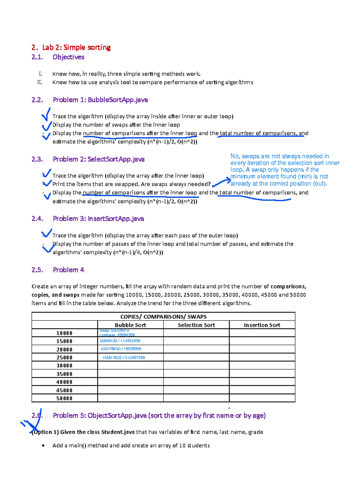 DSA Lab 2 - 2. Lab 2: Simple sorting 2. Objectives i. Know how, in ...